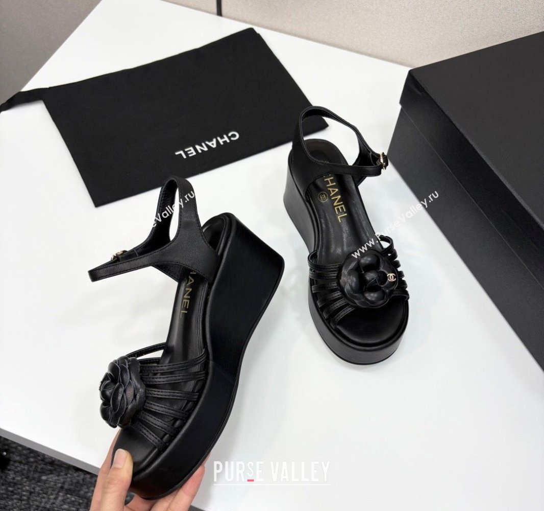 Chanel Lambskin Platform Sandals Black 2025 CH041701 (MD-250417003)