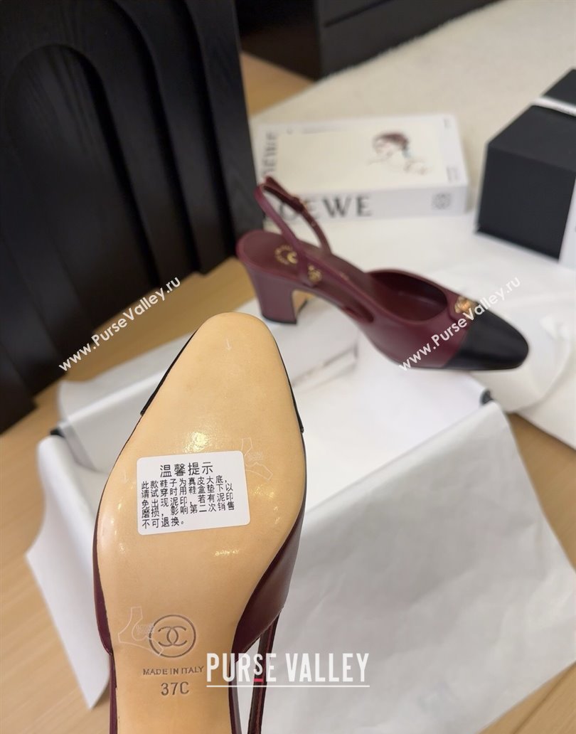 Chanel Lambskin Slingback Pumps 6.5cm with CC Stud Tag Dark Burgundy 2025 G46441 (MD-250415008)