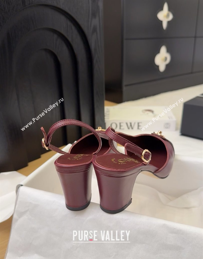Chanel Lambskin Slingback Pumps 6.5cm with CC Stud Tag Dark Burgundy 2025 G46441 (MD-250415008)