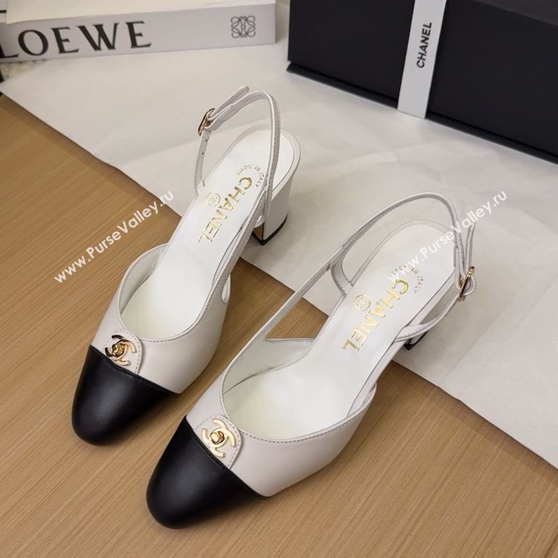 Chanel Lambskin Slingback Pumps 6.5cm with CC Stud Tag White 2025 G46441 (MD-250415009)
