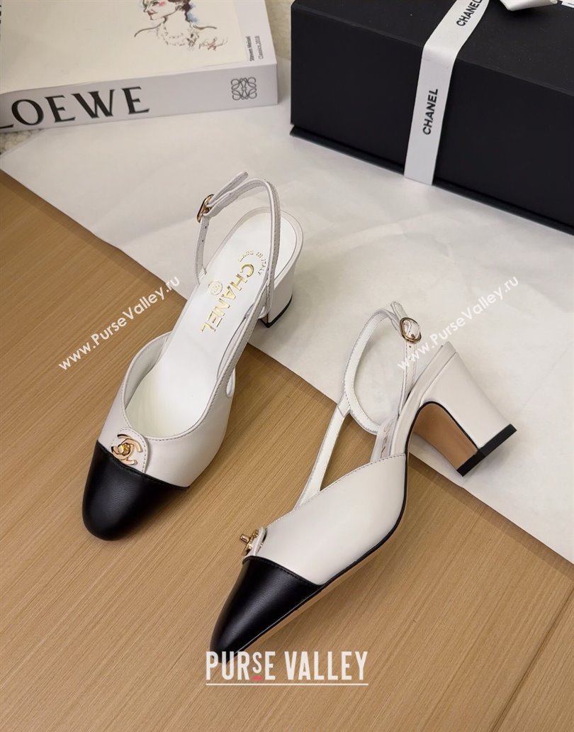 Chanel Lambskin Slingback Pumps 6.5cm with CC Stud Tag White 2025 G46441 (MD-250415009)