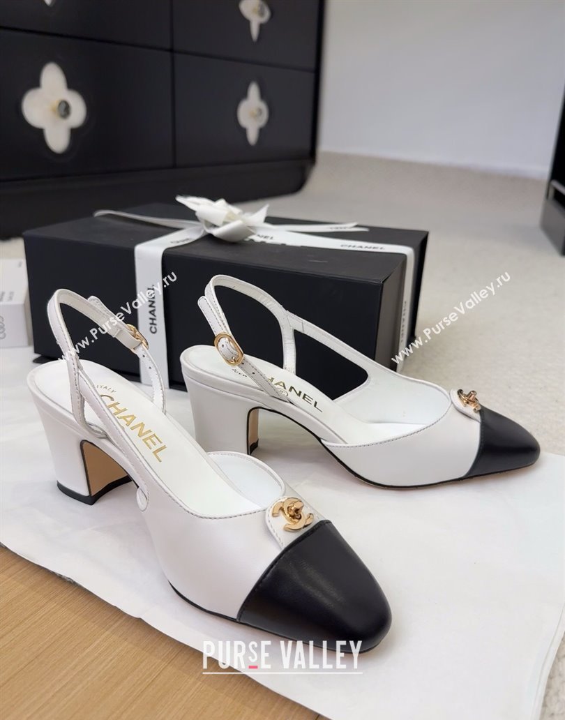 Chanel Lambskin Slingback Pumps 6.5cm with CC Stud Tag White 2025 G46441 (MD-250415009)