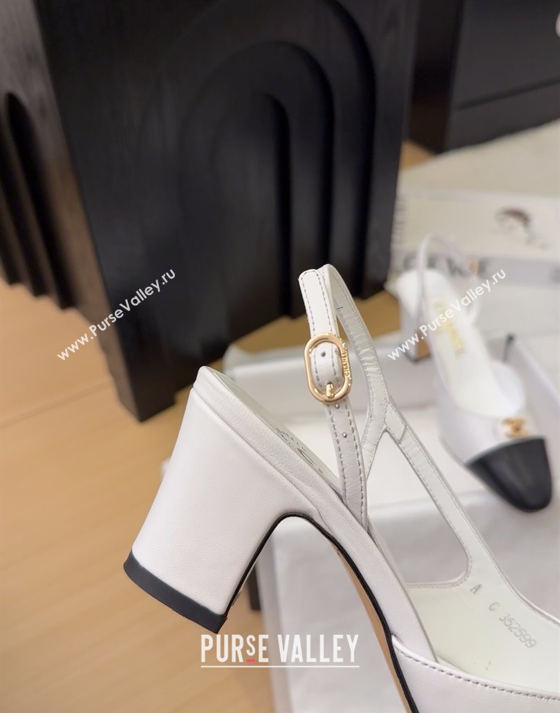Chanel Lambskin Slingback Pumps 6.5cm with CC Stud Tag White 2025 G46441 (MD-250415009)