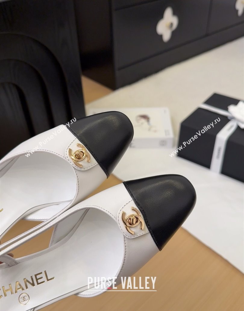 Chanel Lambskin Slingback Pumps 6.5cm with CC Stud Tag White 2025 G46441 (MD-250415009)
