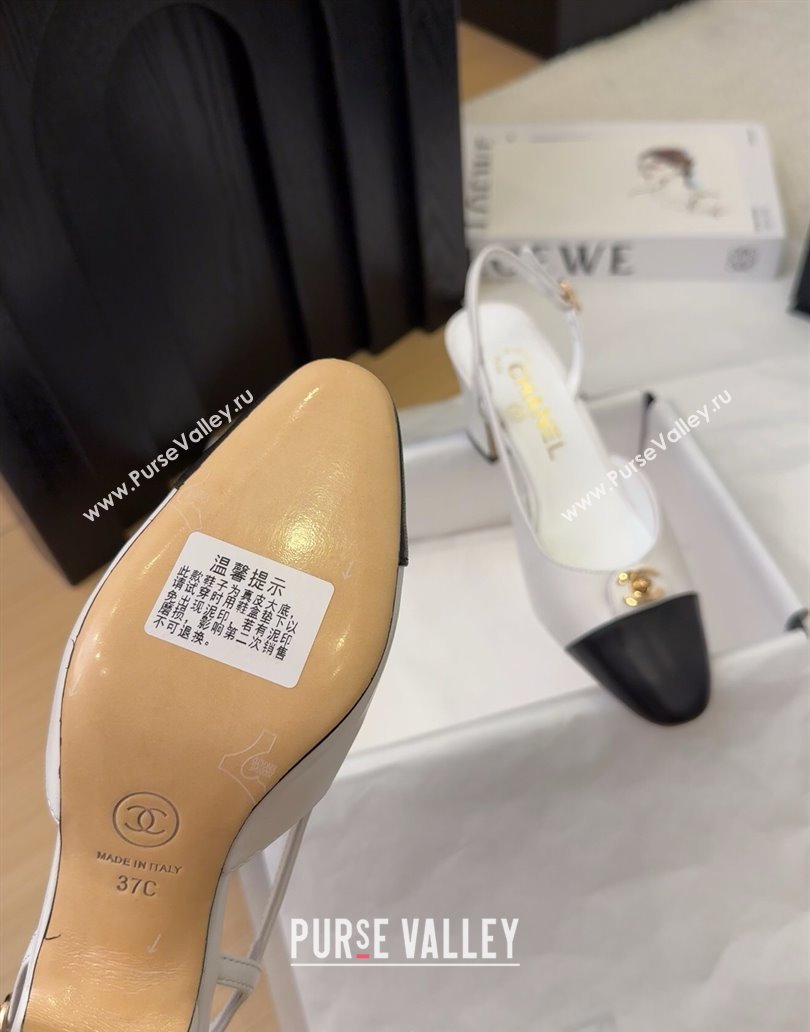 Chanel Lambskin Slingback Pumps 6.5cm with CC Stud Tag White 2025 G46441 (MD-250415009)
