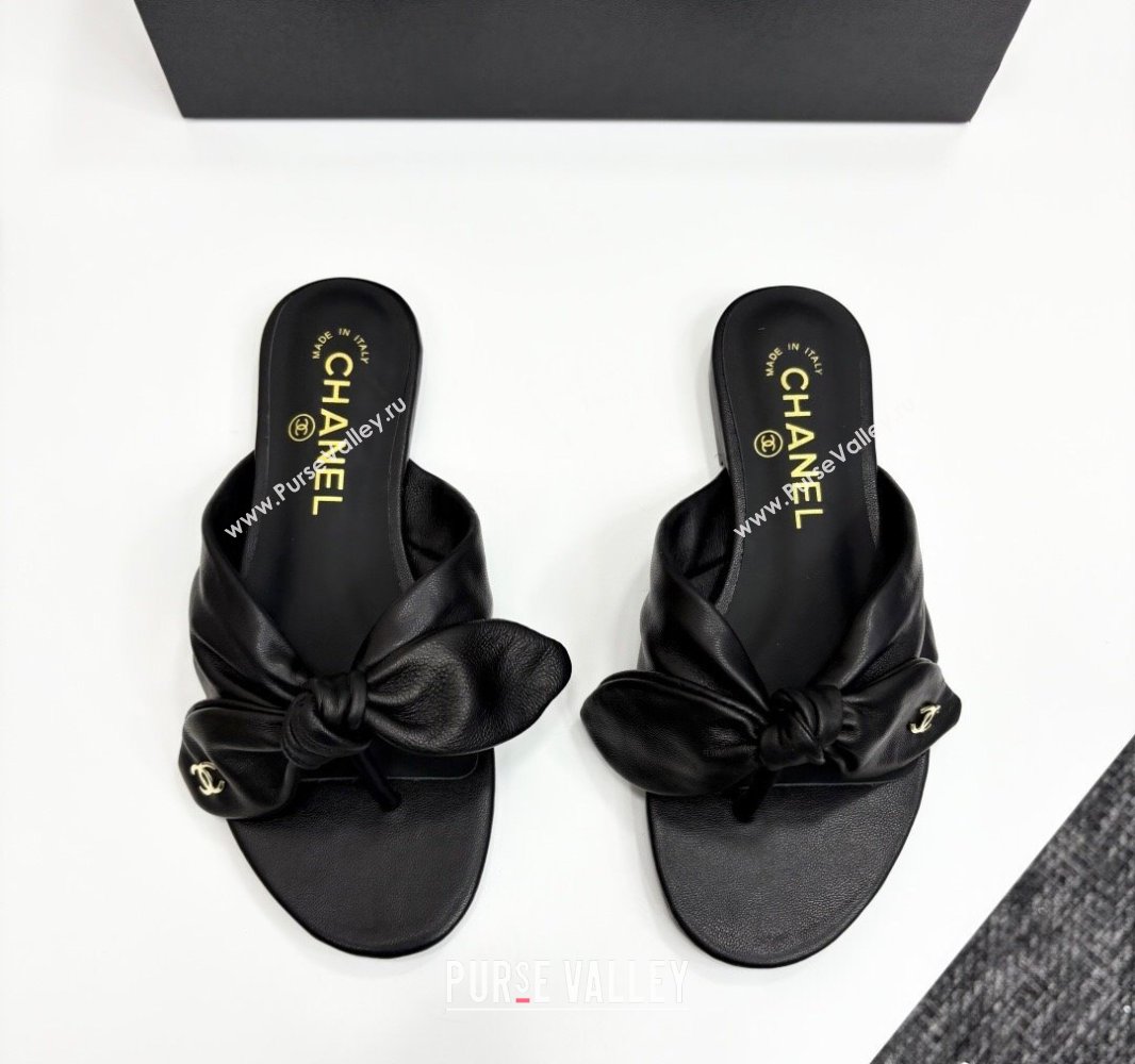 Chanel Lambskin Flat Thong Slide Sandals with Bow Black 2025 CH041705 (MD-250417014)