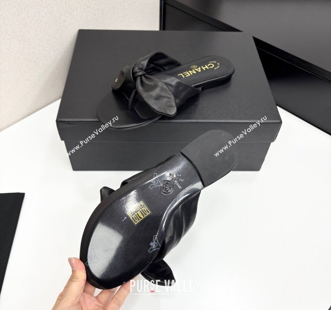 Chanel Lambskin Flat Thong Slide Sandals with Bow Black 2025 CH041705 (MD-250417014)