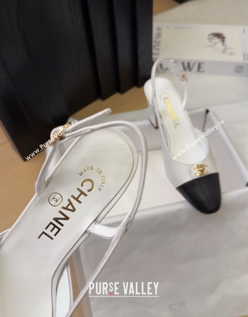 Chanel Lambskin Slingback Pumps 6.5cm with CC Stud Tag White 2025 G46441 (MD-250415009)