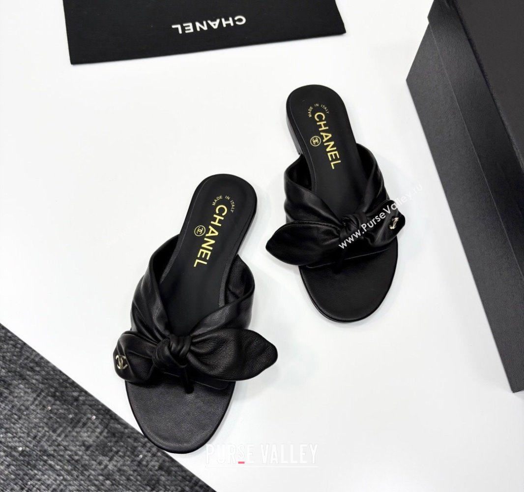 Chanel Lambskin Flat Thong Slide Sandals with Bow Black 2025 CH041705 (MD-250417014)