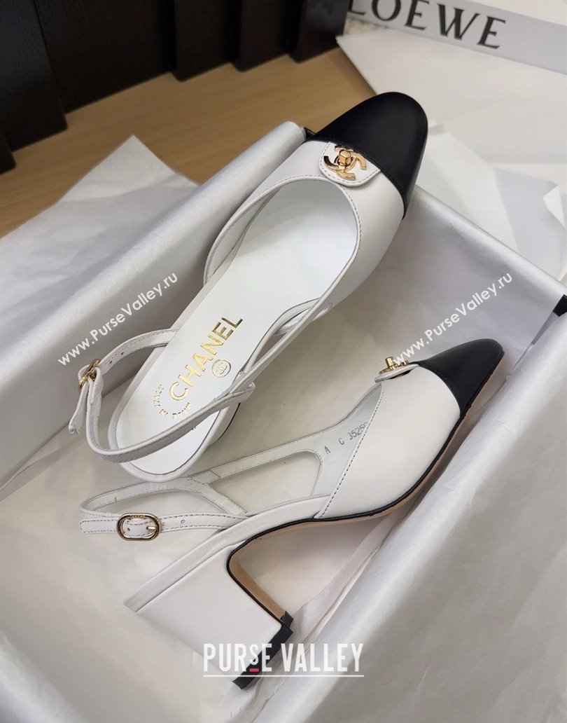 Chanel Lambskin Slingback Pumps 6.5cm with CC Stud Tag White 2025 G46441 (MD-250415009)