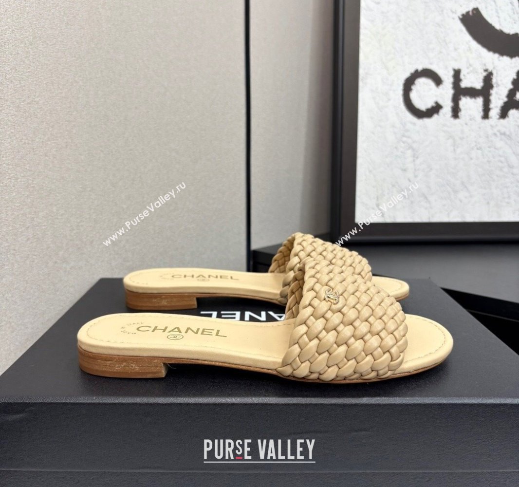 Chanel Woven Leather Flat Slides Sandal Beige 2025 CH041706 (MD-250417018)