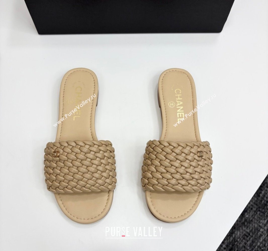 Chanel Woven Leather Flat Slides Sandal Beige 2025 CH041706 (MD-250417018)