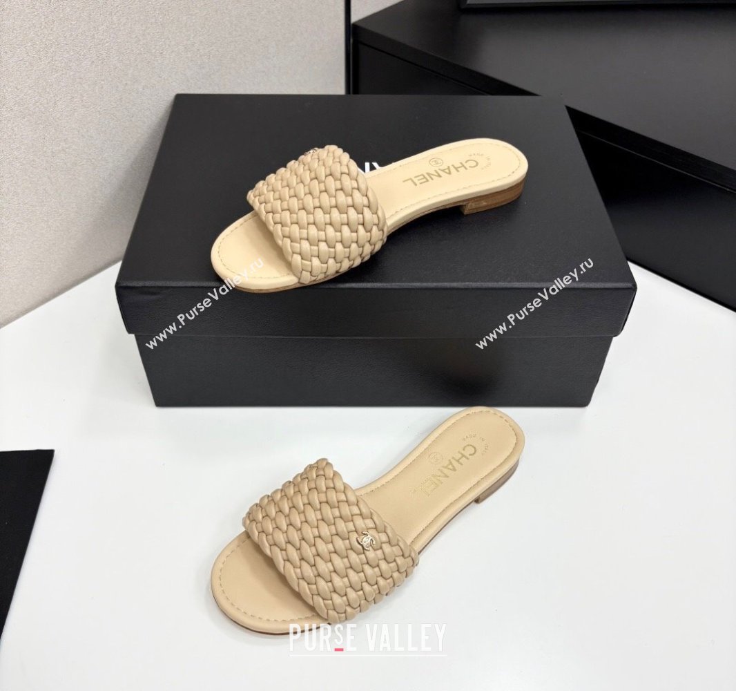 Chanel Woven Leather Flat Slides Sandal Beige 2025 CH041706 (MD-250417018)