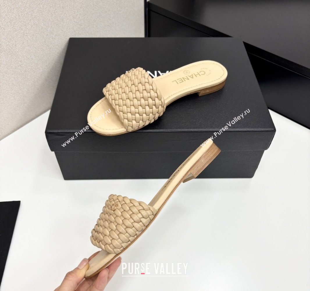 Chanel Woven Leather Flat Slides Sandal Beige 2025 CH041706 (MD-250417018)