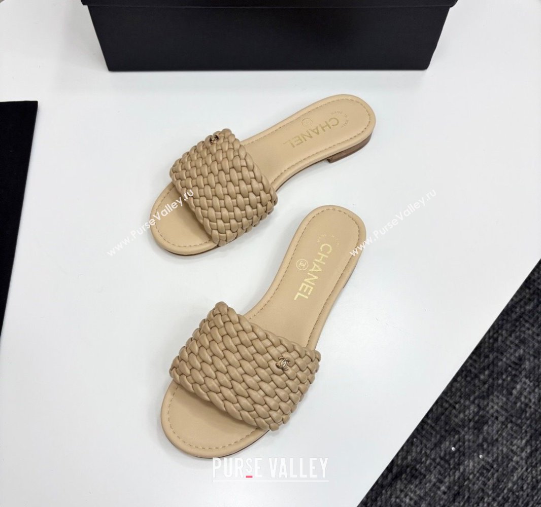 Chanel Woven Leather Flat Slides Sandal Beige 2025 CH041706 (MD-250417018)