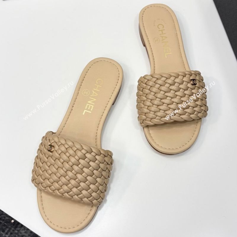 Chanel Woven Leather Flat Slides Sandal Beige 2025 CH041706 (MD-250417018)