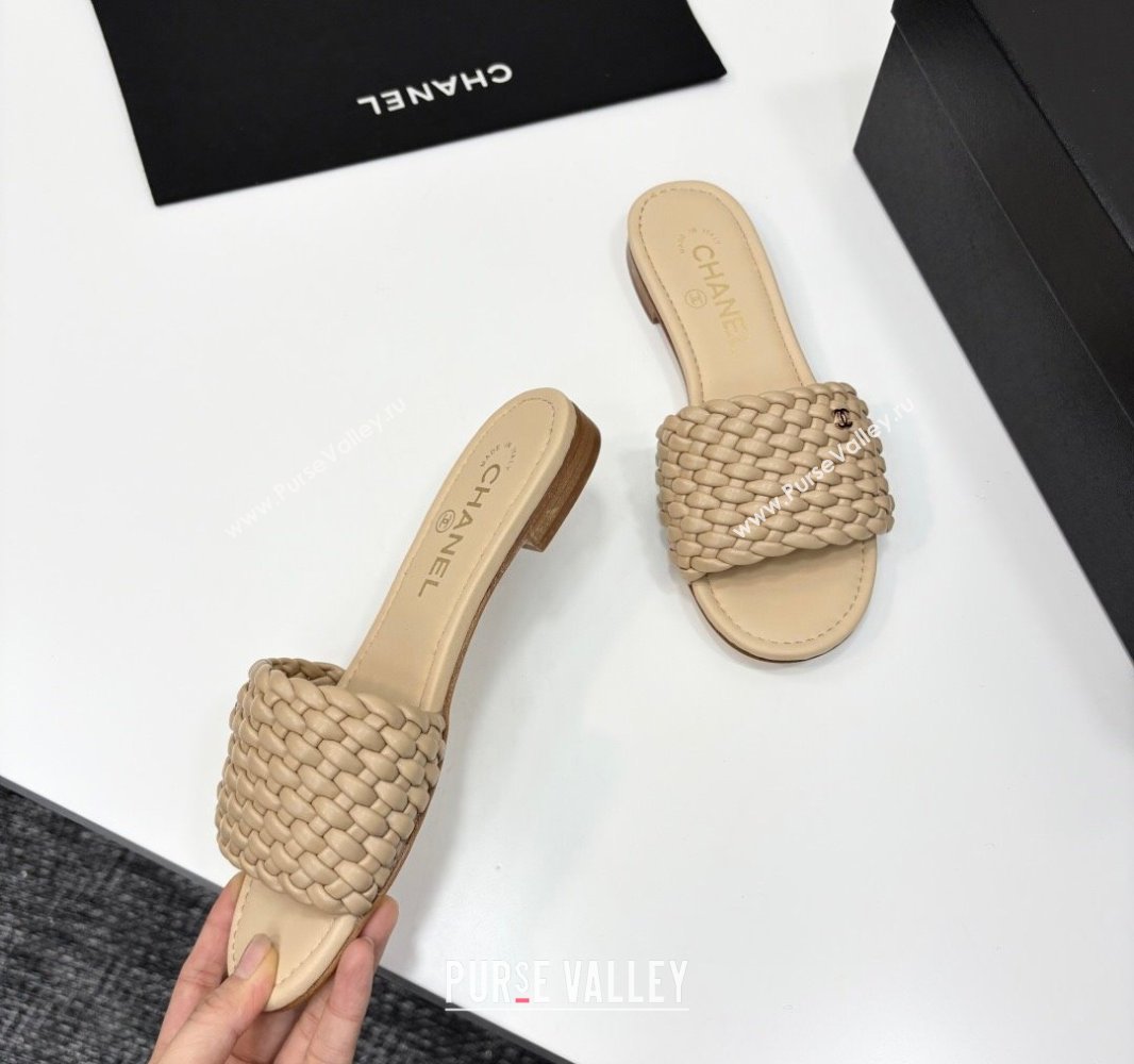 Chanel Woven Leather Flat Slides Sandal Beige 2025 CH041706 (MD-250417018)