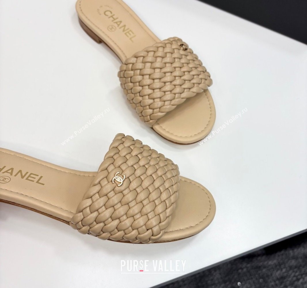 Chanel Woven Leather Flat Slides Sandal Beige 2025 CH041706 (MD-250417018)