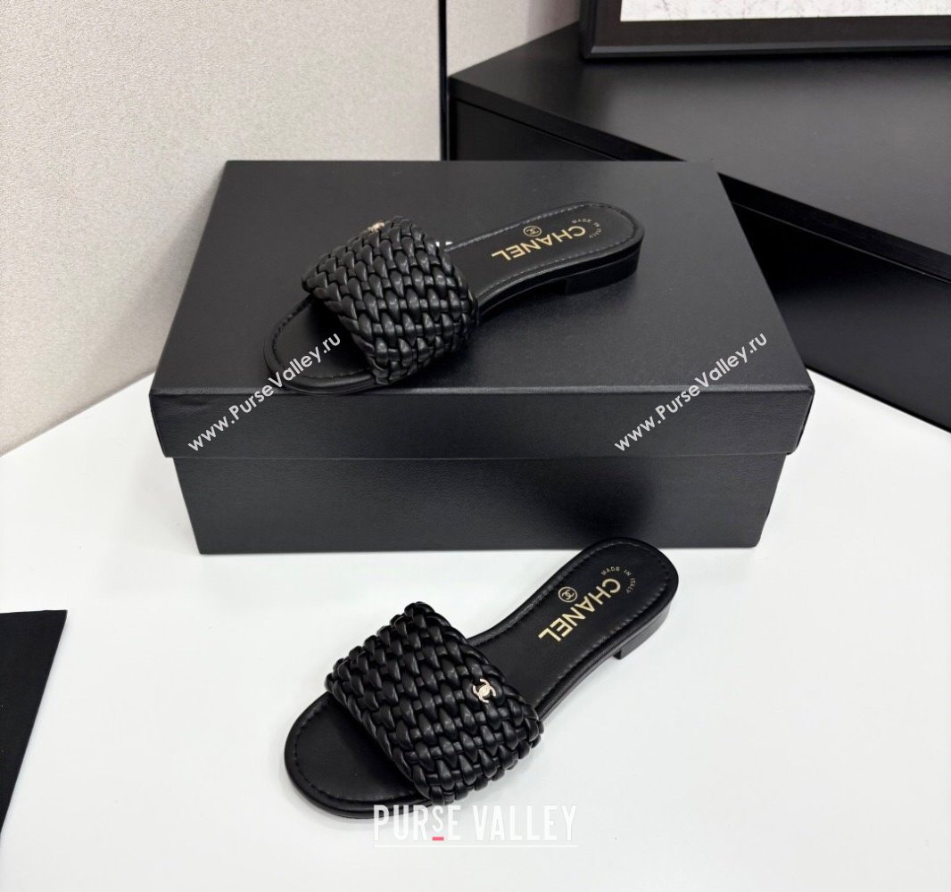 Chanel Woven Leather Flat Slides Sandal Black 2025 CH041706 (MD-250417019)