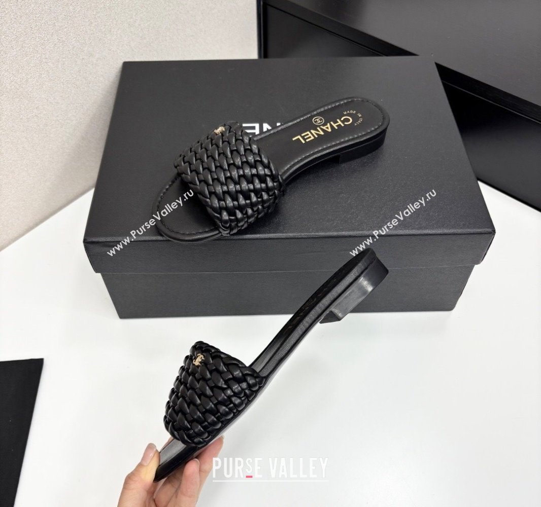 Chanel Woven Leather Flat Slides Sandal Black 2025 CH041706 (MD-250417019)