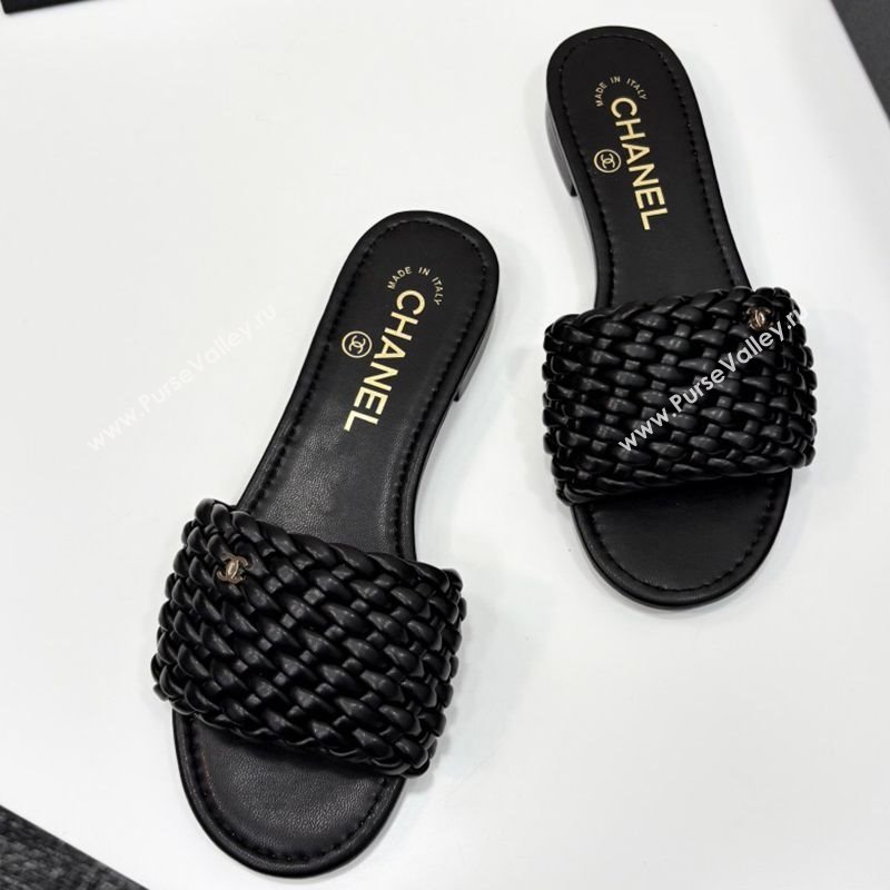 Chanel Woven Leather Flat Slides Sandal Black 2025 CH041706 (MD-250417019)