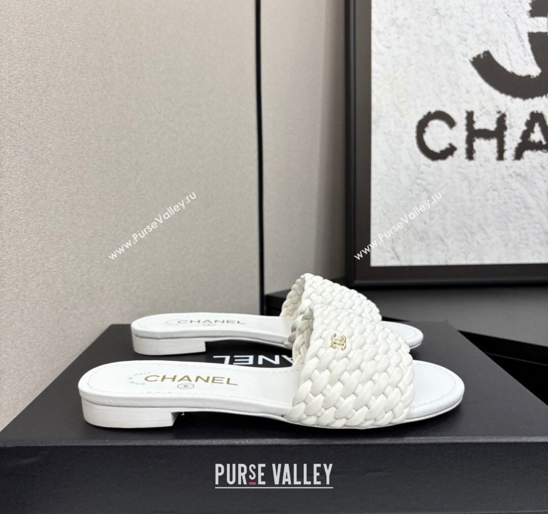 Chanel Woven Leather Flat Slides Sandal White 2025 CH041706 (MD-250417020)