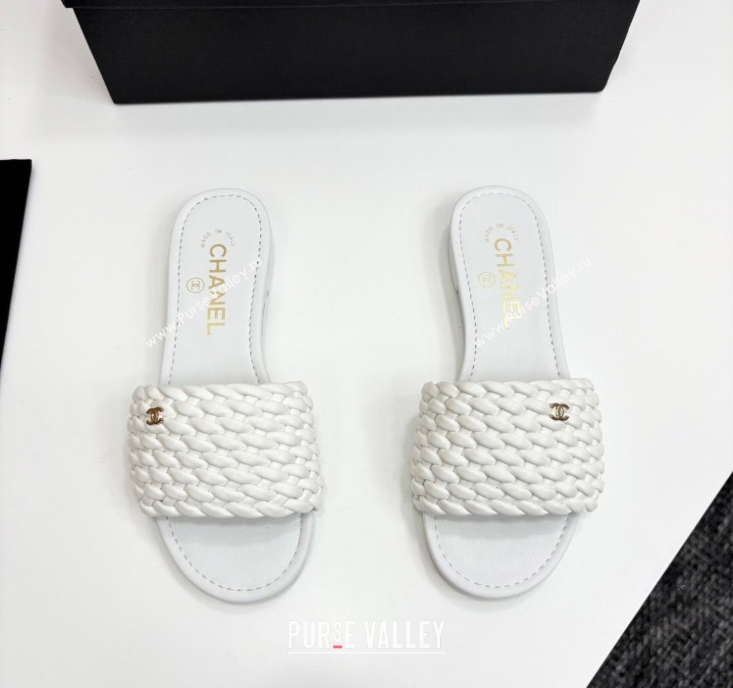 Chanel Woven Leather Flat Slides Sandal White 2025 CH041706 (MD-250417020)