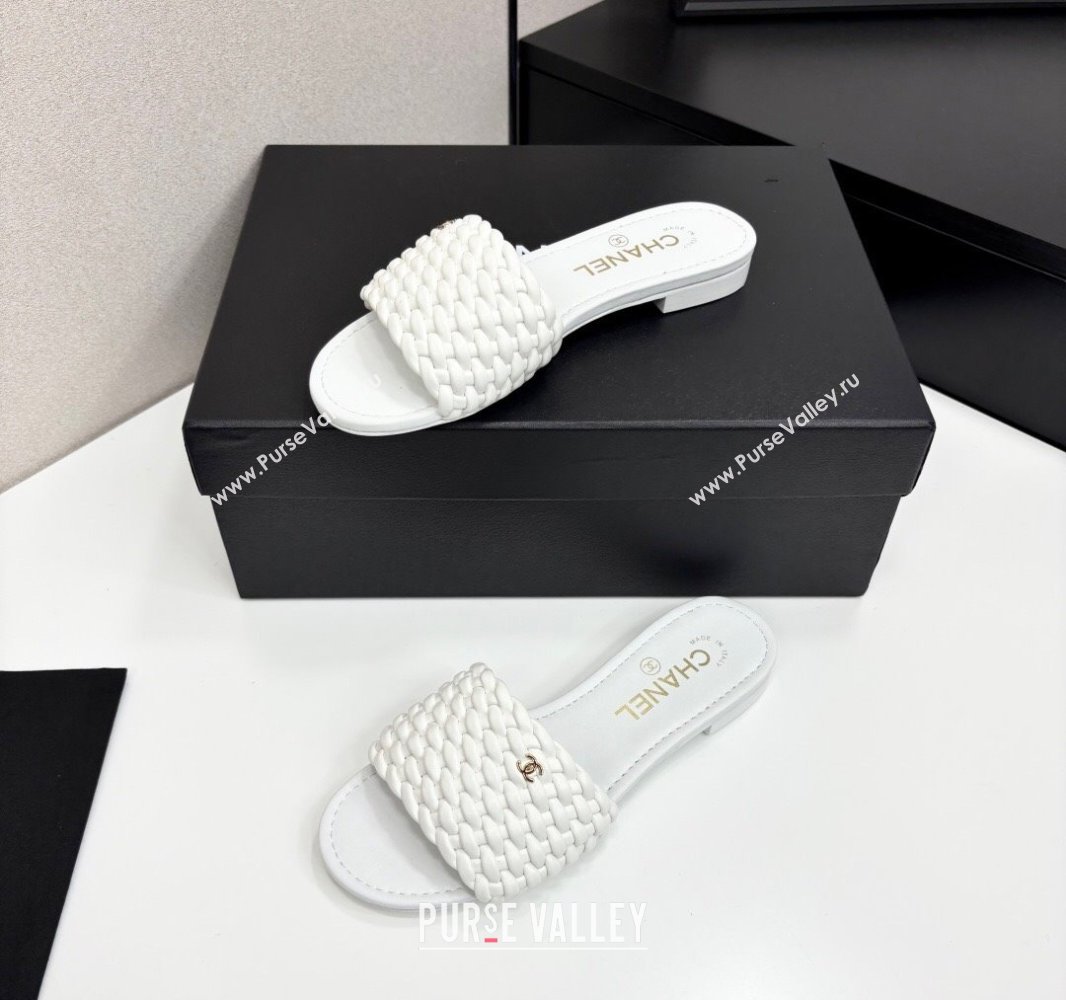 Chanel Woven Leather Flat Slides Sandal White 2025 CH041706 (MD-250417020)