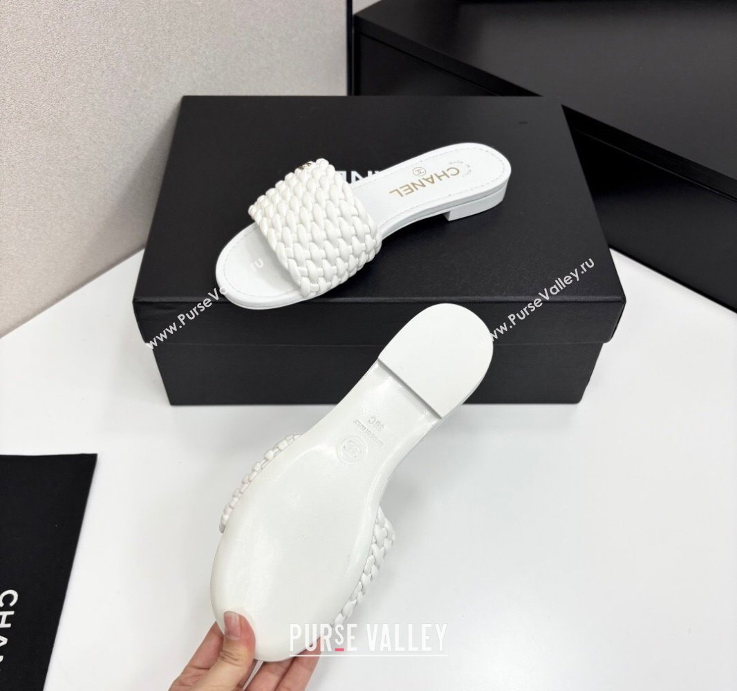 Chanel Woven Leather Flat Slides Sandal White 2025 CH041706 (MD-250417020)