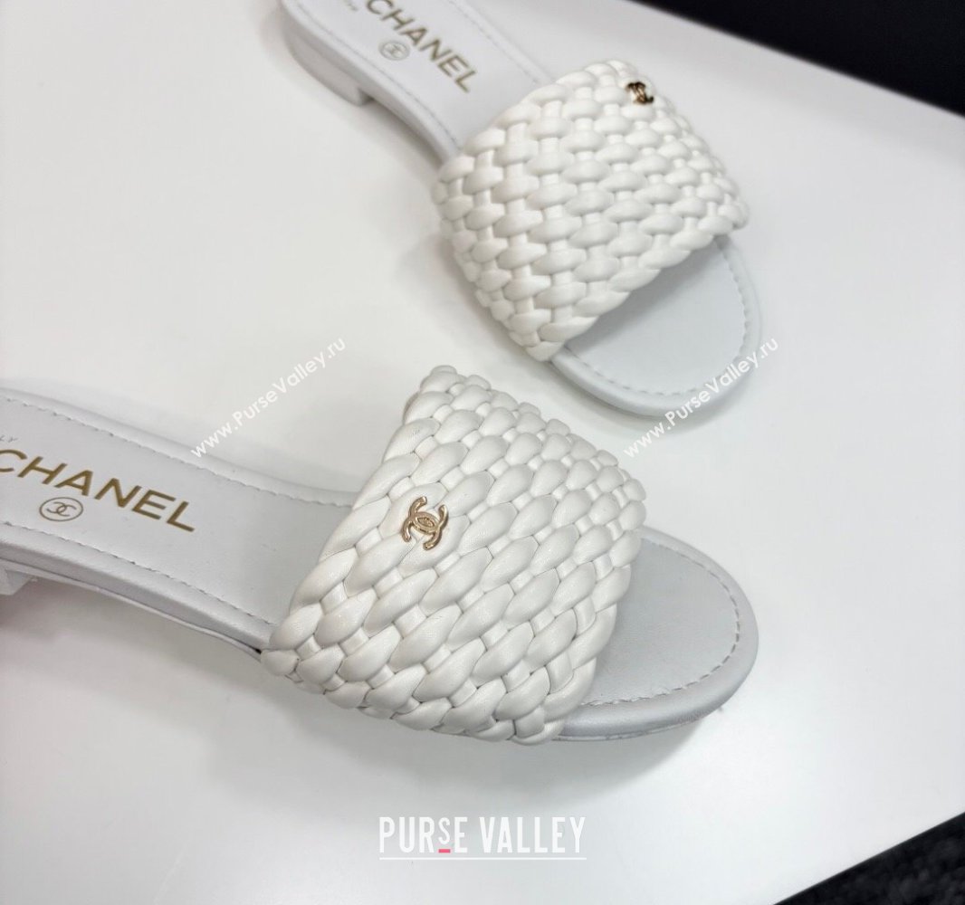 Chanel Woven Leather Flat Slides Sandal White 2025 CH041706 (MD-250417020)