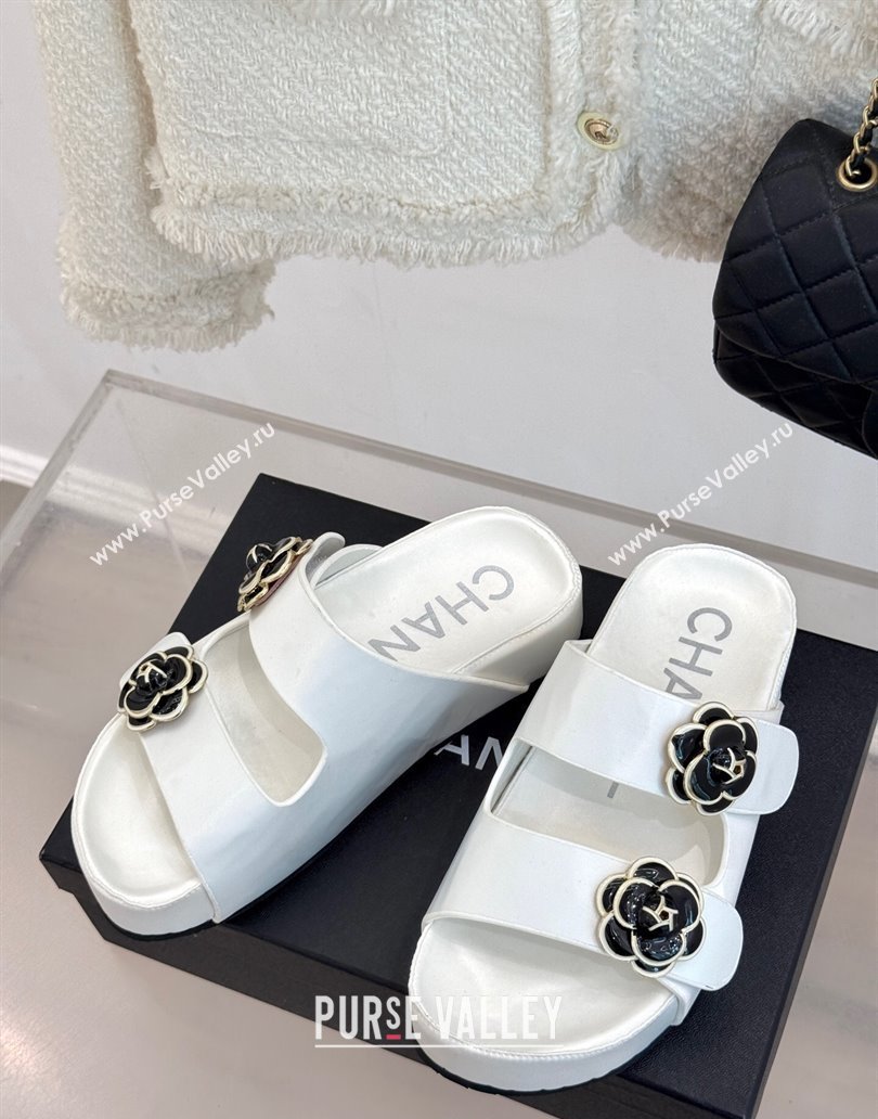 Chanel Satin Platform Slides Sandal with Camellia Strap White 2025 CH041707 (MD-250417021)