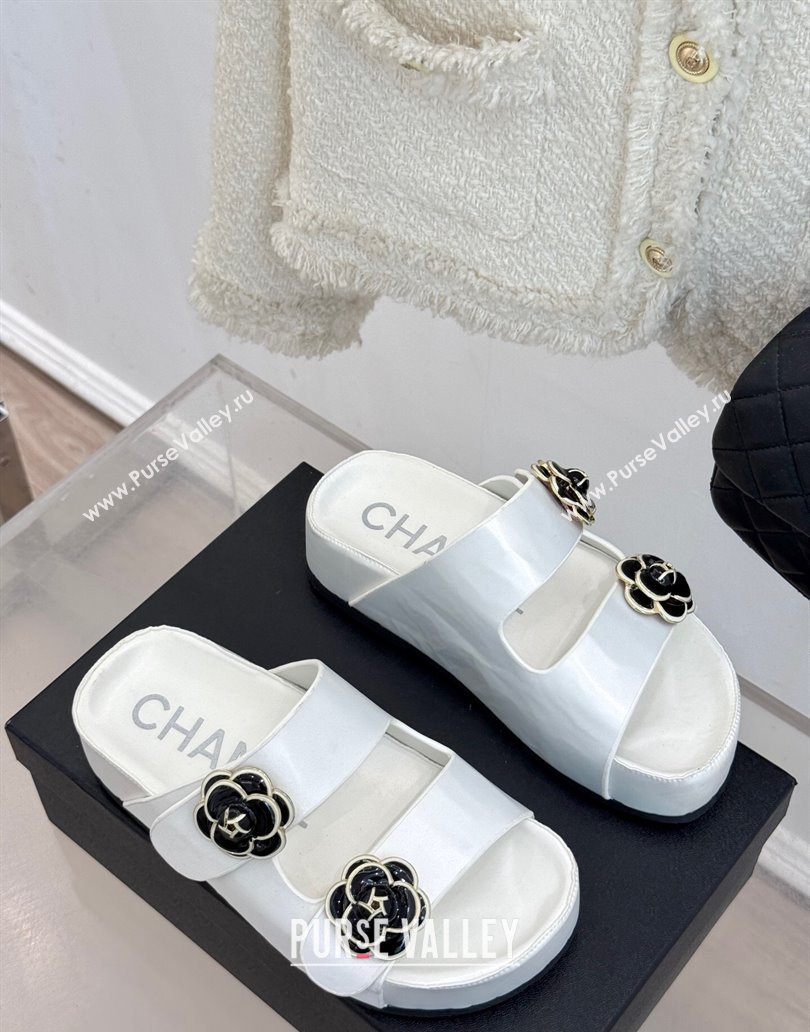 Chanel Satin Platform Slides Sandal with Camellia Strap White 2025 CH041707 (MD-250417021)