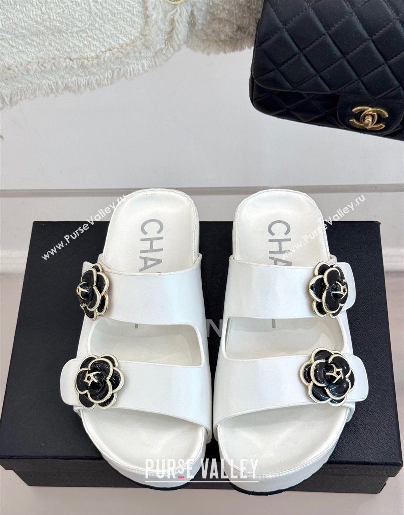 Chanel Satin Platform Slides Sandal with Camellia Strap White 2025 CH041707 (MD-250417021)