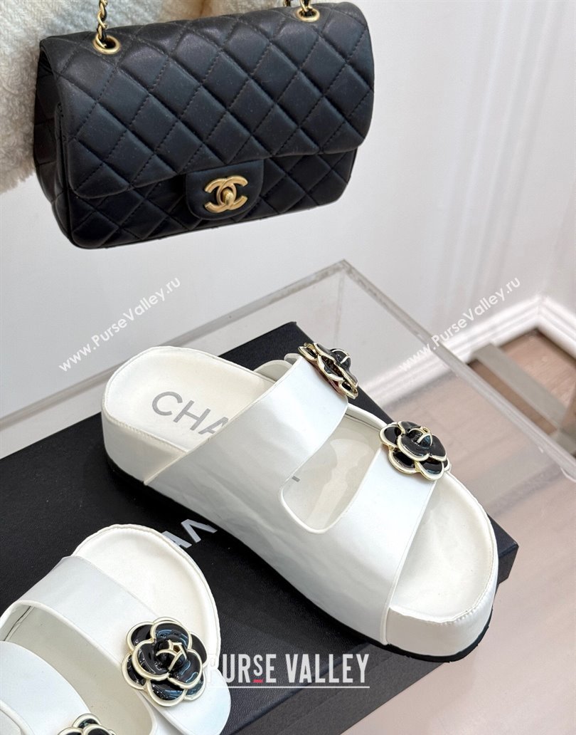 Chanel Satin Platform Slides Sandal with Camellia Strap White 2025 CH041707 (MD-250417021)