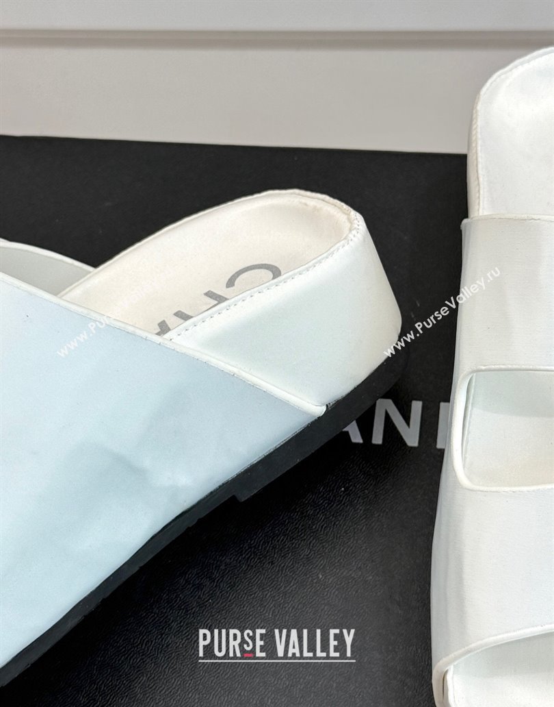 Chanel Satin Platform Slides Sandal with Camellia Strap White 2025 CH041707 (MD-250417021)