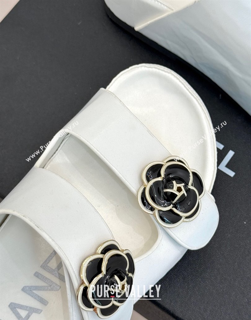 Chanel Satin Platform Slides Sandal with Camellia Strap White 2025 CH041707 (MD-250417021)