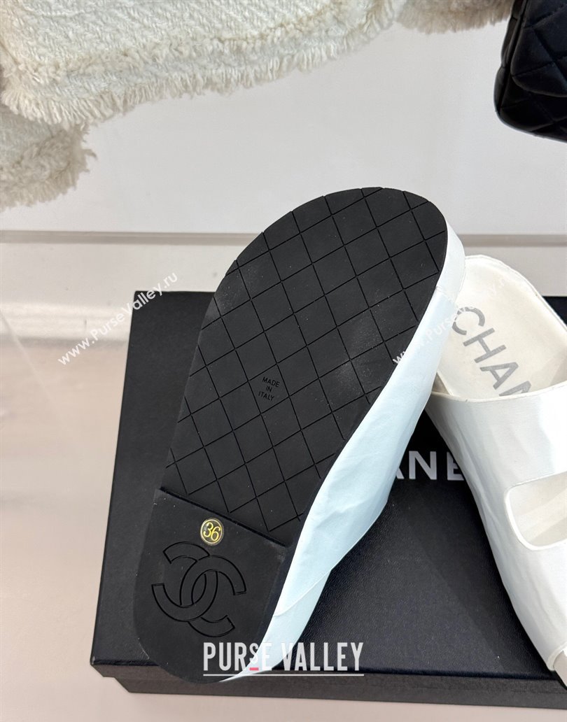 Chanel Satin Platform Slides Sandal with Camellia Strap White 2025 CH041707 (MD-250417021)