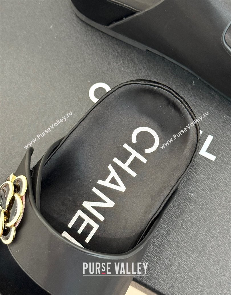 Chanel Satin Platform Slides Sandal with Camellia Strap Black 2025 CH041707 (MD-250417023)