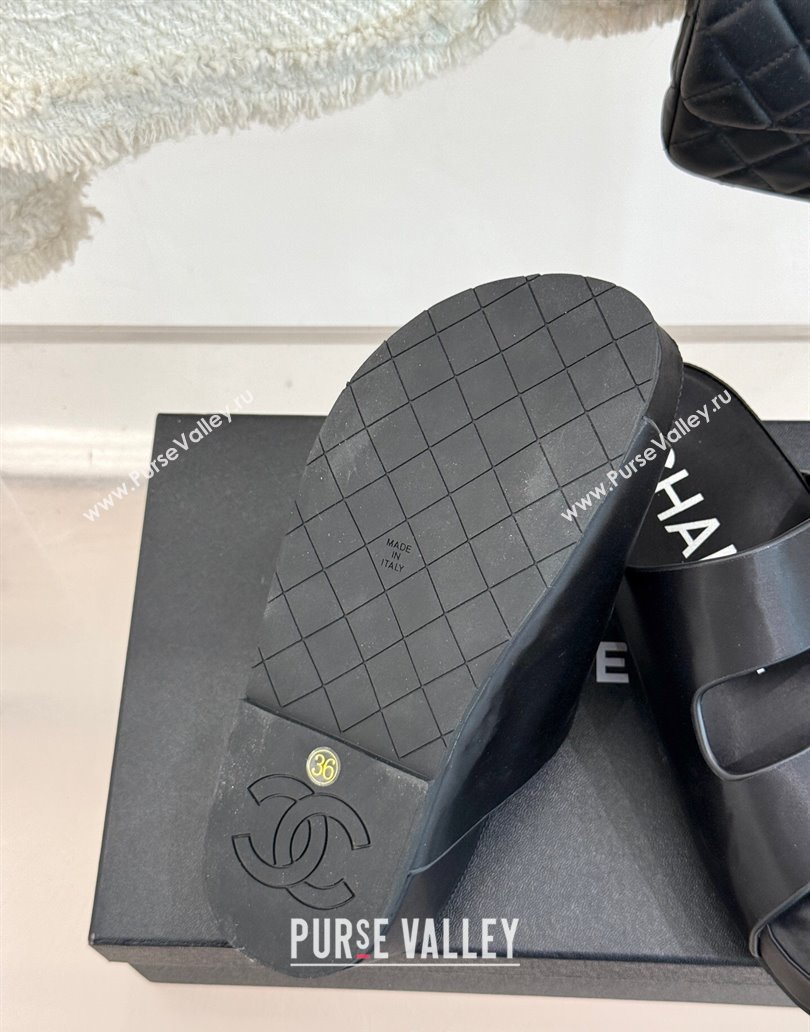 Chanel Satin Platform Slides Sandal with Camellia Strap Black 2025 CH041707 (MD-250417023)
