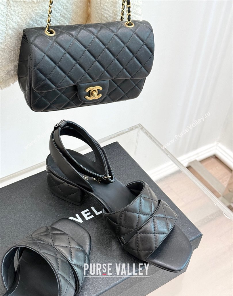 Chanel Quilted Lambskin Platform Sandals 5cm G46429 Black 2025 (MD-250415125)