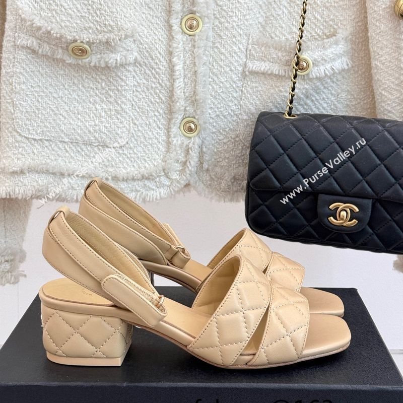 Chanel Quilted Lambskin Platform Sandals 5cm G46429 Apricot 2025 (MD-250415126)