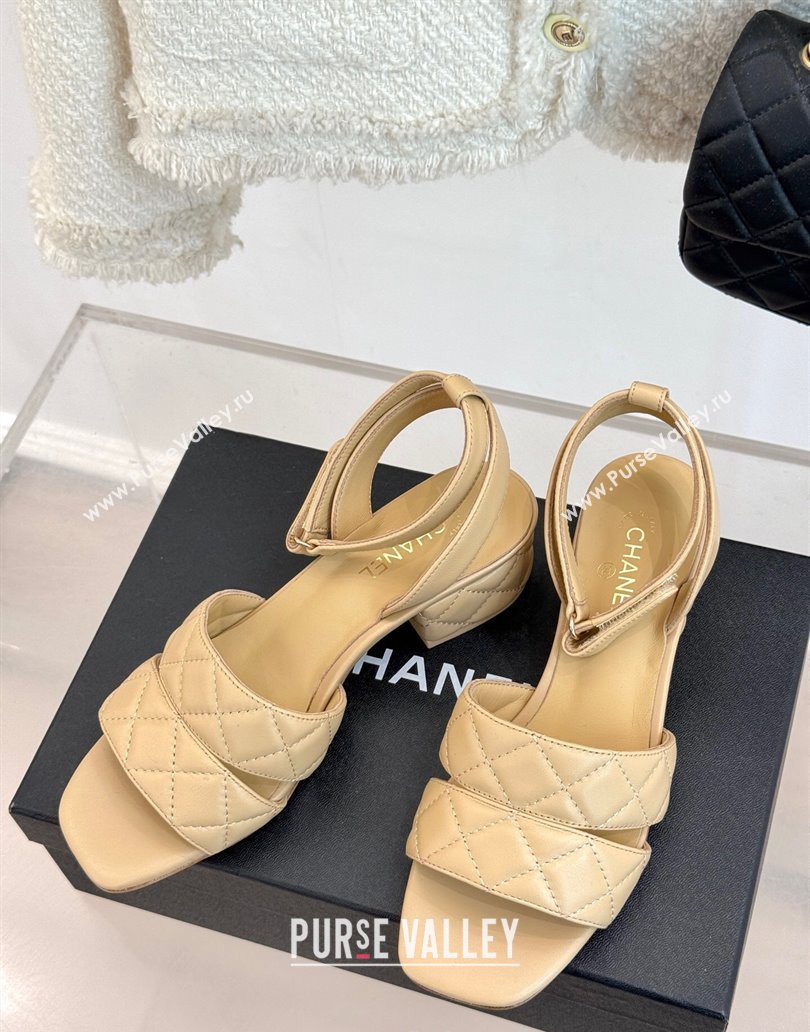 Chanel Quilted Lambskin Platform Sandals 5cm G46429 Apricot 2025 (MD-250415126)