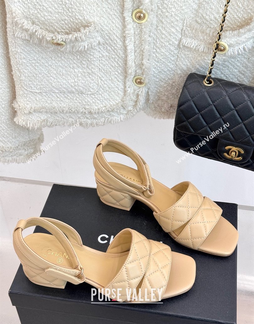 Chanel Quilted Lambskin Platform Sandals 5cm G46429 Apricot 2025 (MD-250415126)