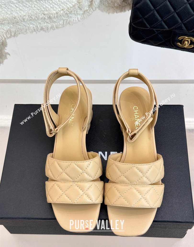 Chanel Quilted Lambskin Platform Sandals 5cm G46429 Apricot 2025 (MD-250415126)
