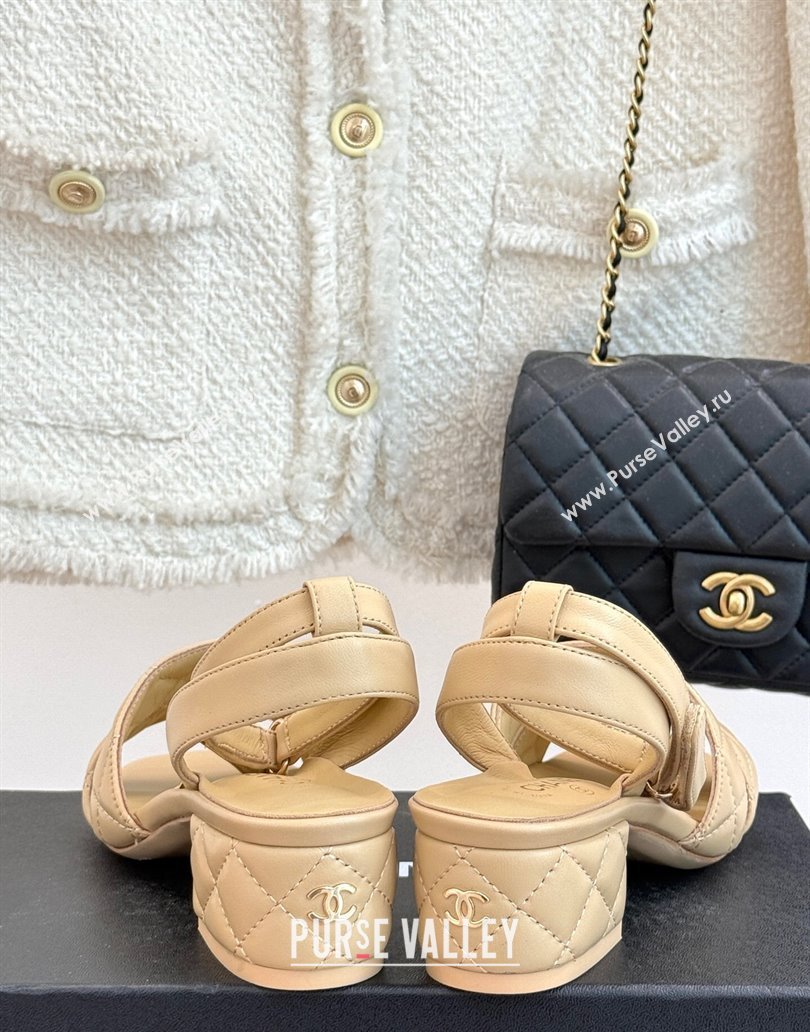 Chanel Quilted Lambskin Platform Sandals 5cm G46429 Apricot 2025 (MD-250415126)