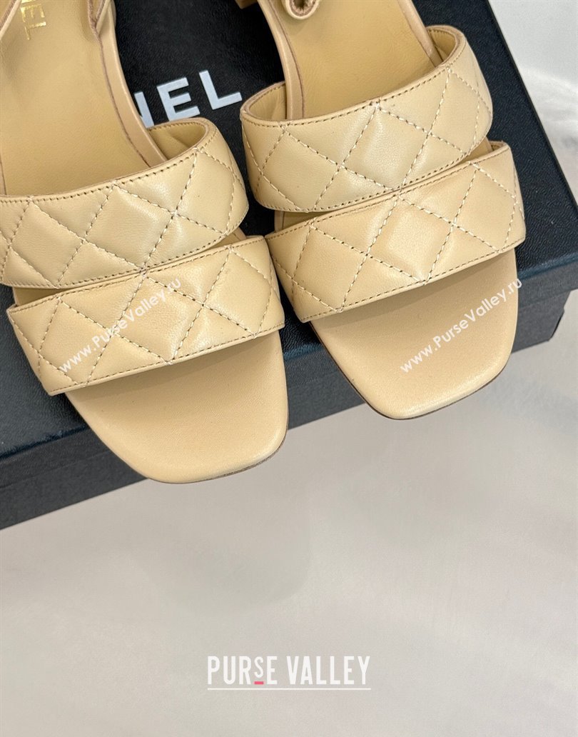 Chanel Quilted Lambskin Platform Sandals 5cm G46429 Apricot 2025 (MD-250415126)
