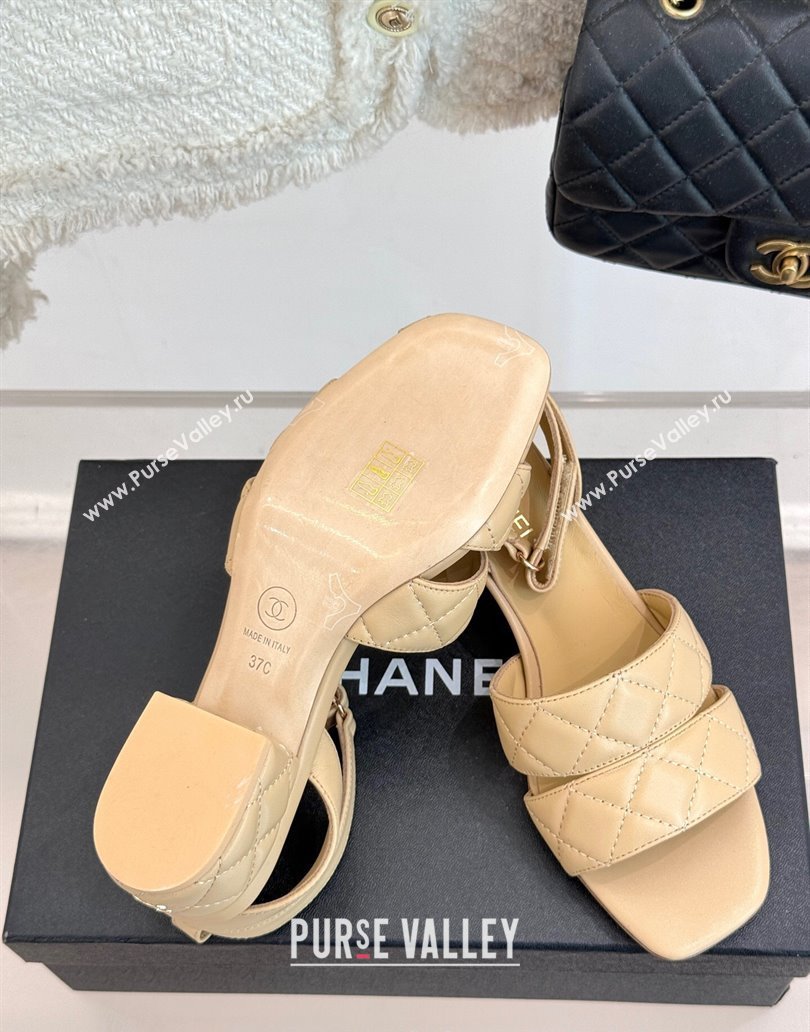 Chanel Quilted Lambskin Platform Sandals 5cm G46429 Apricot 2025 (MD-250415126)