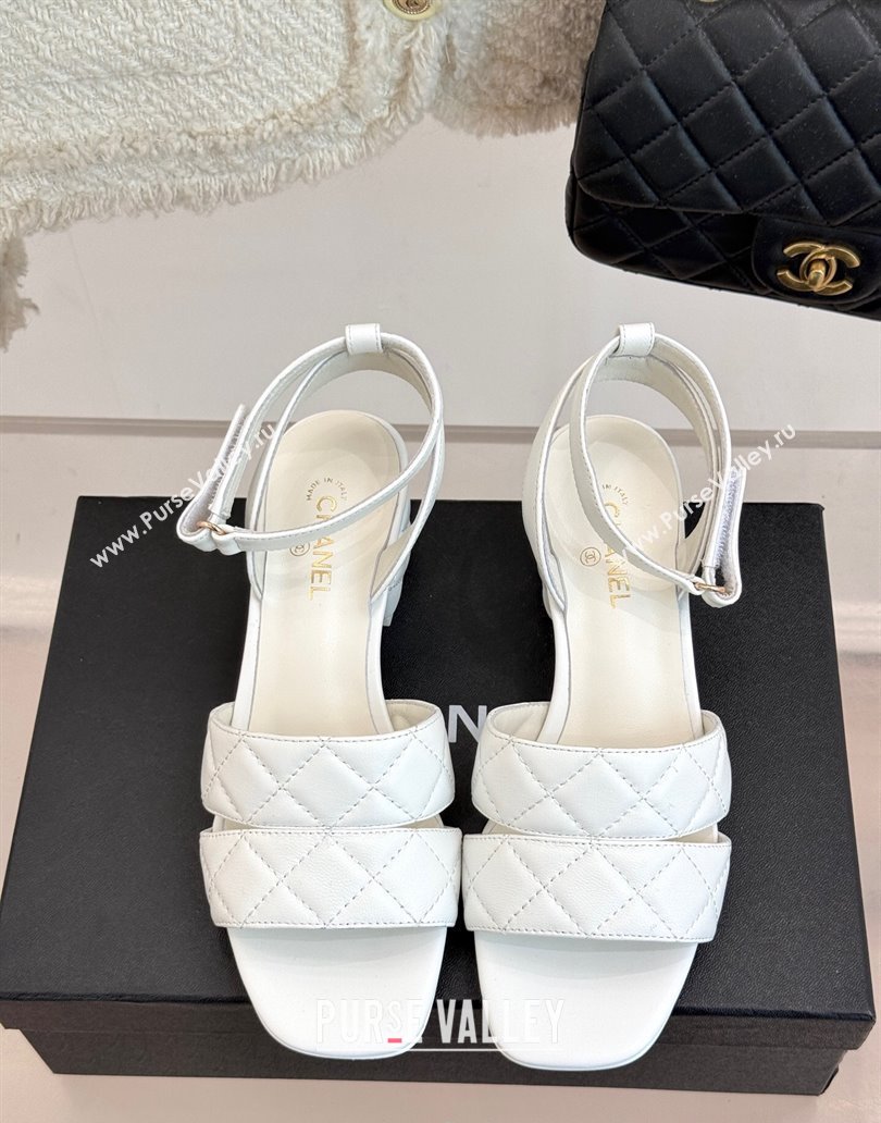 Chanel Quilted Lambskin Platform Sandals 5cm G46429 White 2025 (MD-250415127)