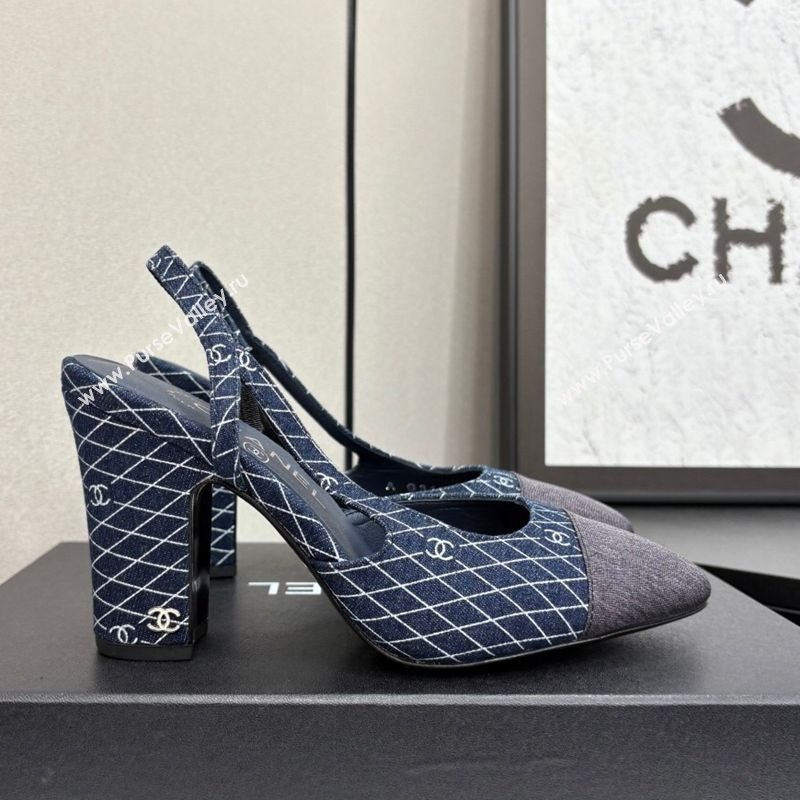 Chanel Quilted Denim Classic Slingback Pumps 10cm Dark Blue 2025 G45509 (MD-250416069)
