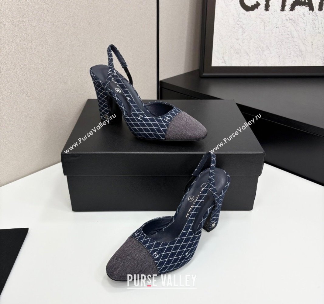 Chanel Quilted Denim Classic Slingback Pumps 10cm Dark Blue 2025 G45509 (MD-250416069)